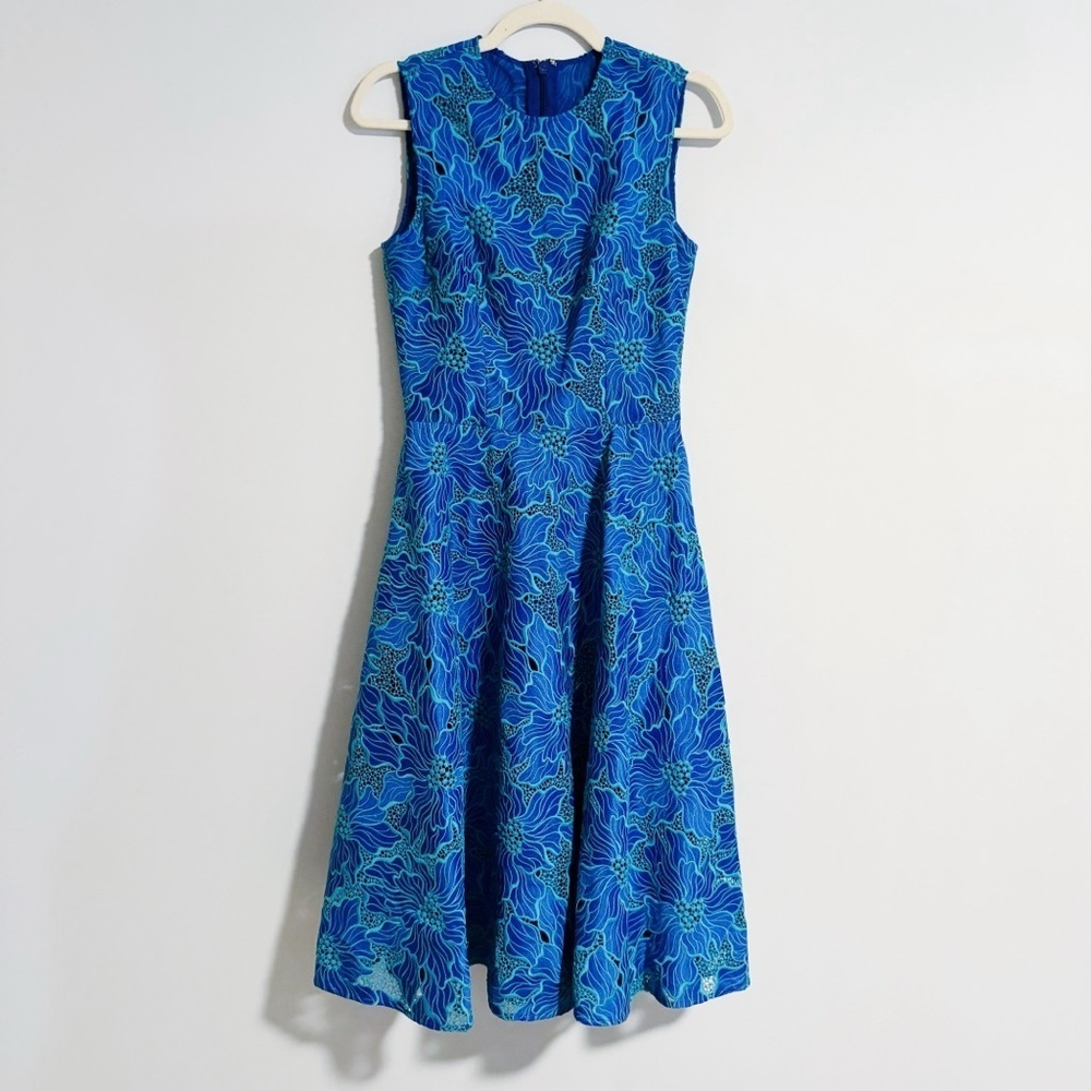 Dress the Population - Blue Floral Embroidered Midi Dress